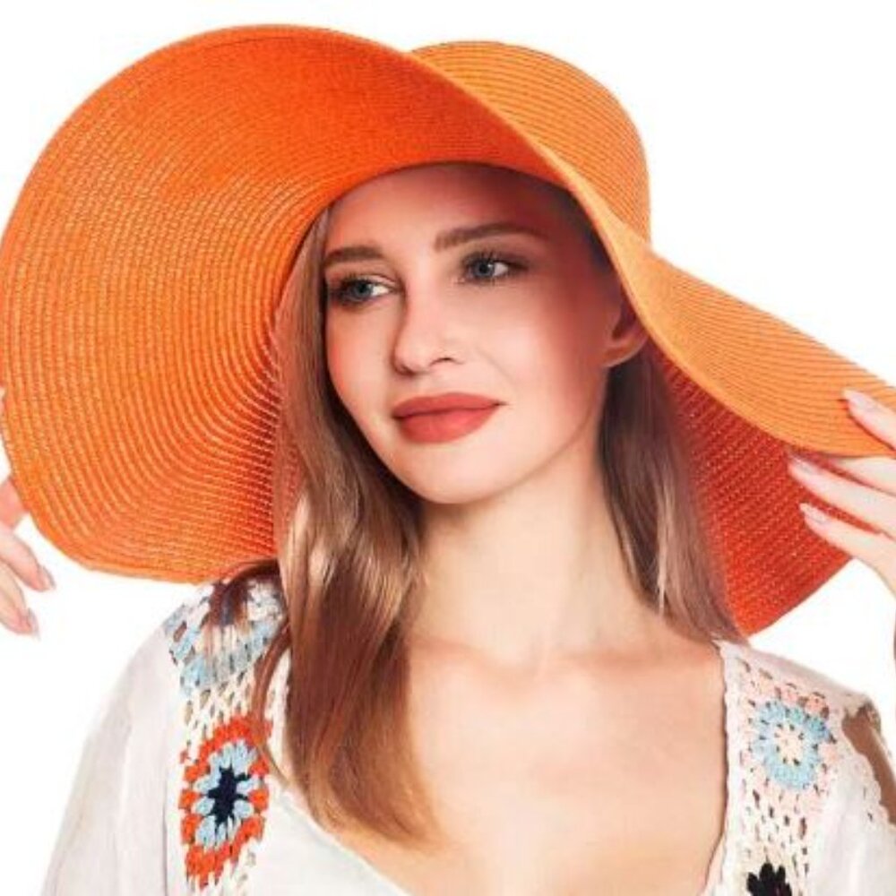 Odiva Oversize Orange Wide brim Straw Hat